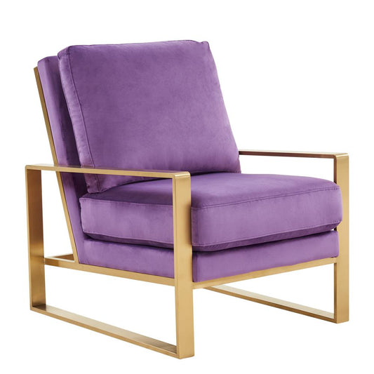 LeisureMod Jefferson Velvet Design Accent Armchair With Gold Brass Finish Frame JA29PR