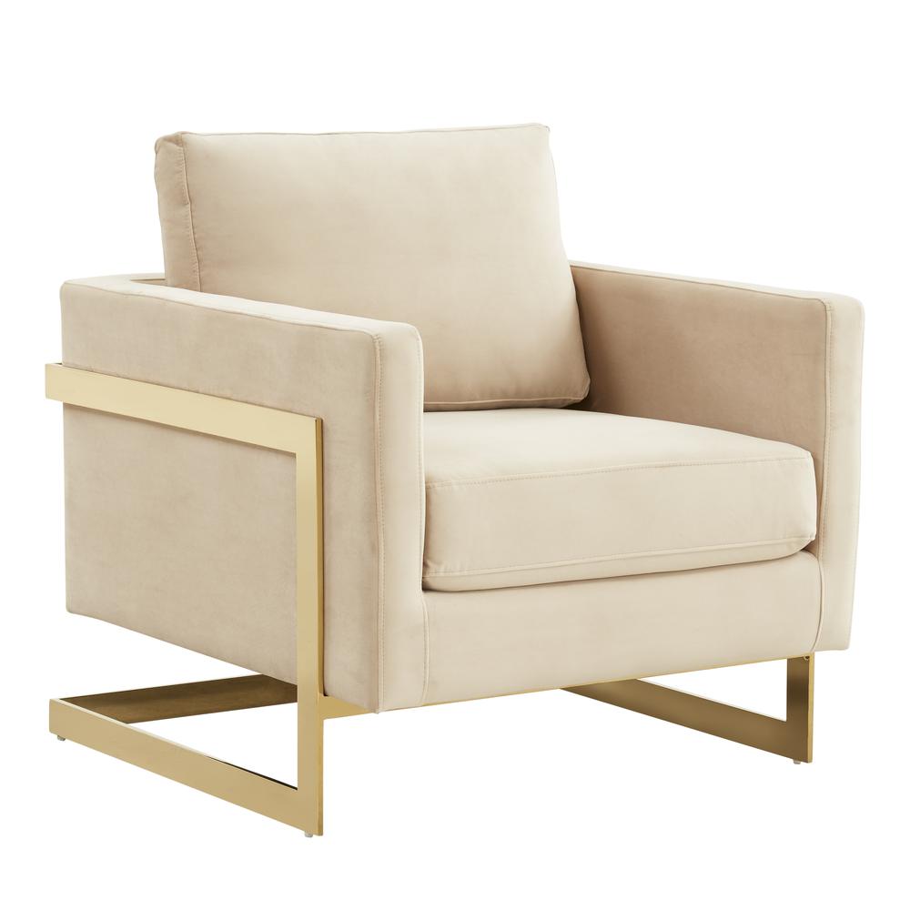 LeisureMod Lincoln Velvet Accent Armchair With Gold Frame LA31BG