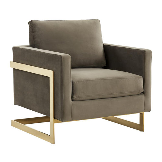 LeisureMod Lincoln Velvet Accent Armchair With Gold Frame LA31DGR