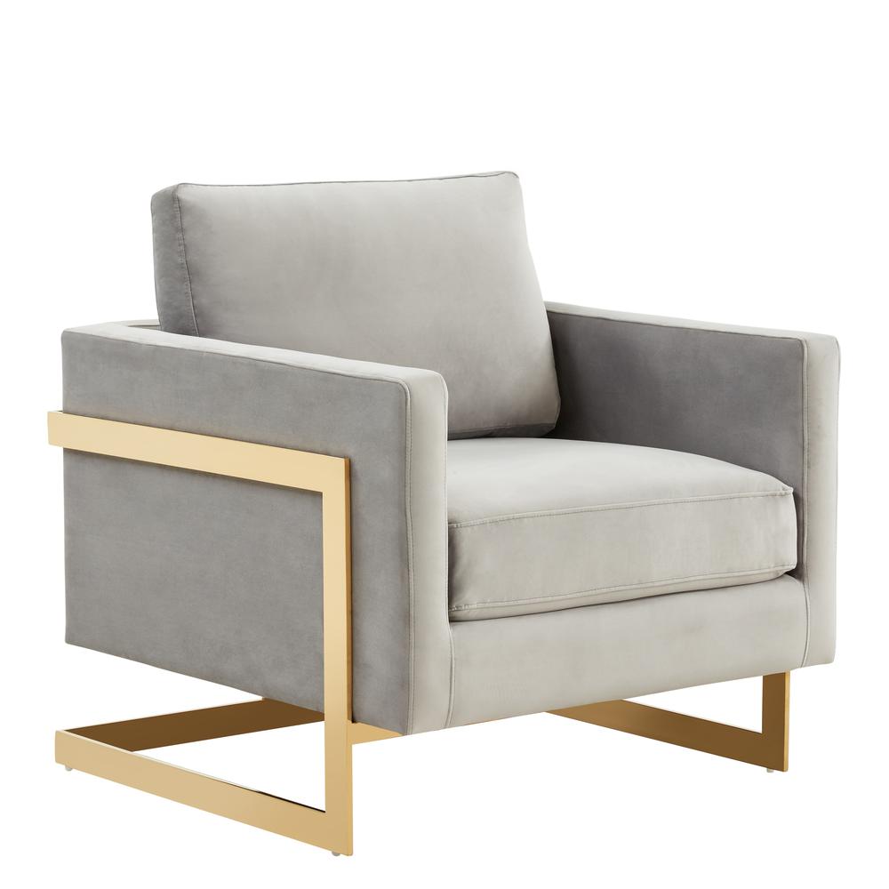 LeisureMod Lincoln Velvet Accent Armchair With Gold Frame LA31LGR