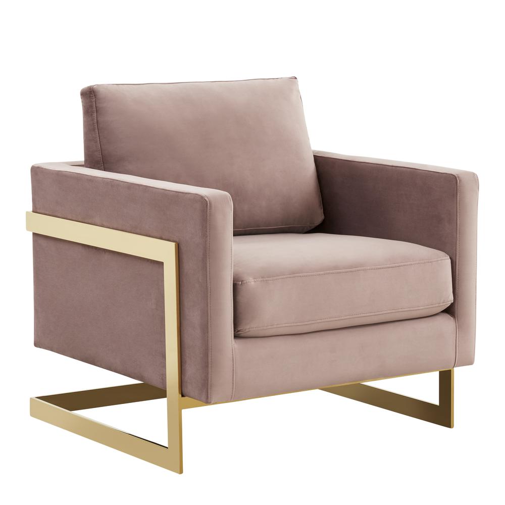 LeisureMod Lincoln Velvet Accent Armchair With Gold Frame LA31PK