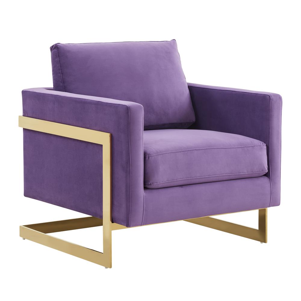 LeisureMod Lincoln Velvet Accent Armchair With Gold Frame LA31PR