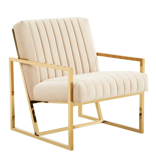 LeisureMod Montgomery Velvet Pinstripe Design Accent Armchair With Gold Frame MA28BG