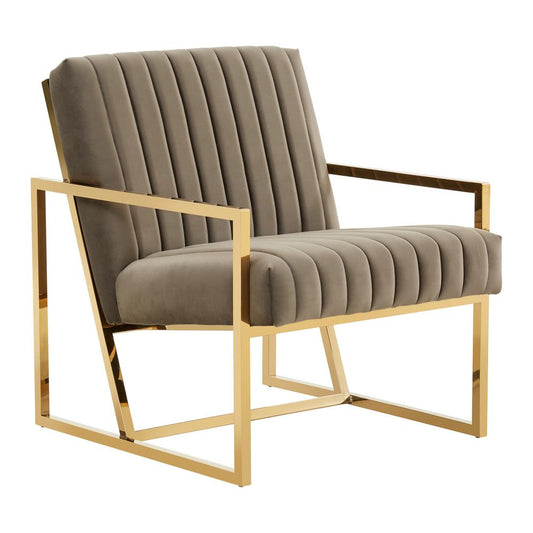 LeisureMod Montgomery Velvet Pinstripe Design Accent Armchair With Gold Frame MA28DGR