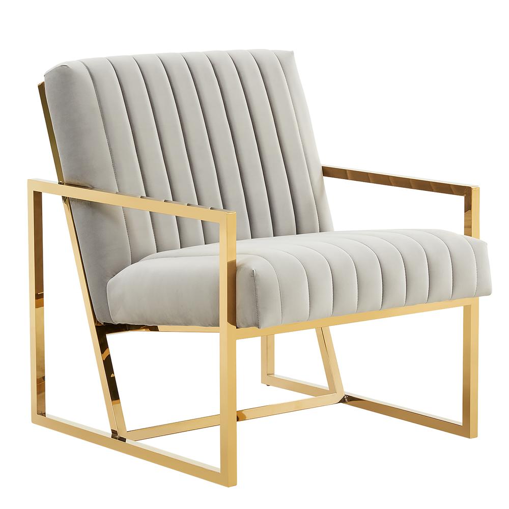 LeisureMod Montgomery Velvet Pinstripe Design Accent Armchair With Gold Frame MA28LGR