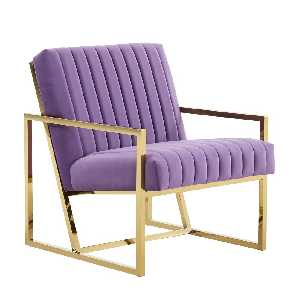 LeisureMod Montgomery Velvet Pinstripe Design Accent Armchair With Gold Frame MA28PR