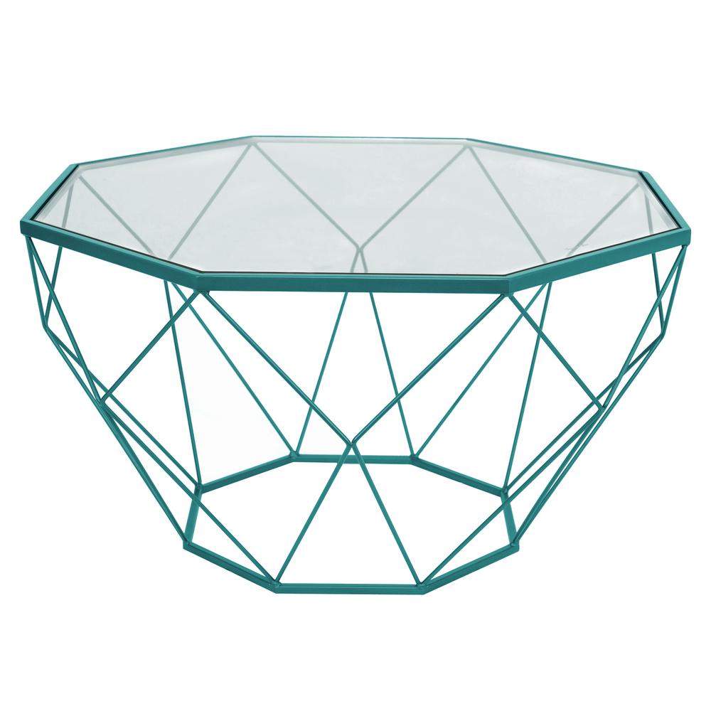 LeisureMod Malibu Large Modern Octagon Glass Top Coffee Table With Geometric Base MD31BU