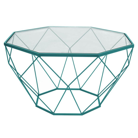 LeisureMod Malibu Large Modern Octagon Glass Top Coffee Table With Geometric Base MD31BU