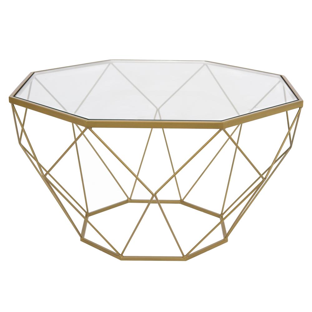 LeisureMod Malibu Large Modern Octagon Glass Top Coffee Table With Gold Chrome Base MD31GG