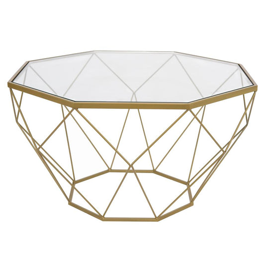 LeisureMod Malibu Large Modern Octagon Glass Top Coffee Table With Gold Chrome Base MD31GG