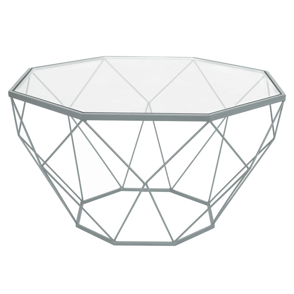 LeisureMod Malibu Large Modern Octagon Glass Top Coffee Table With Geometric Base MD31GR