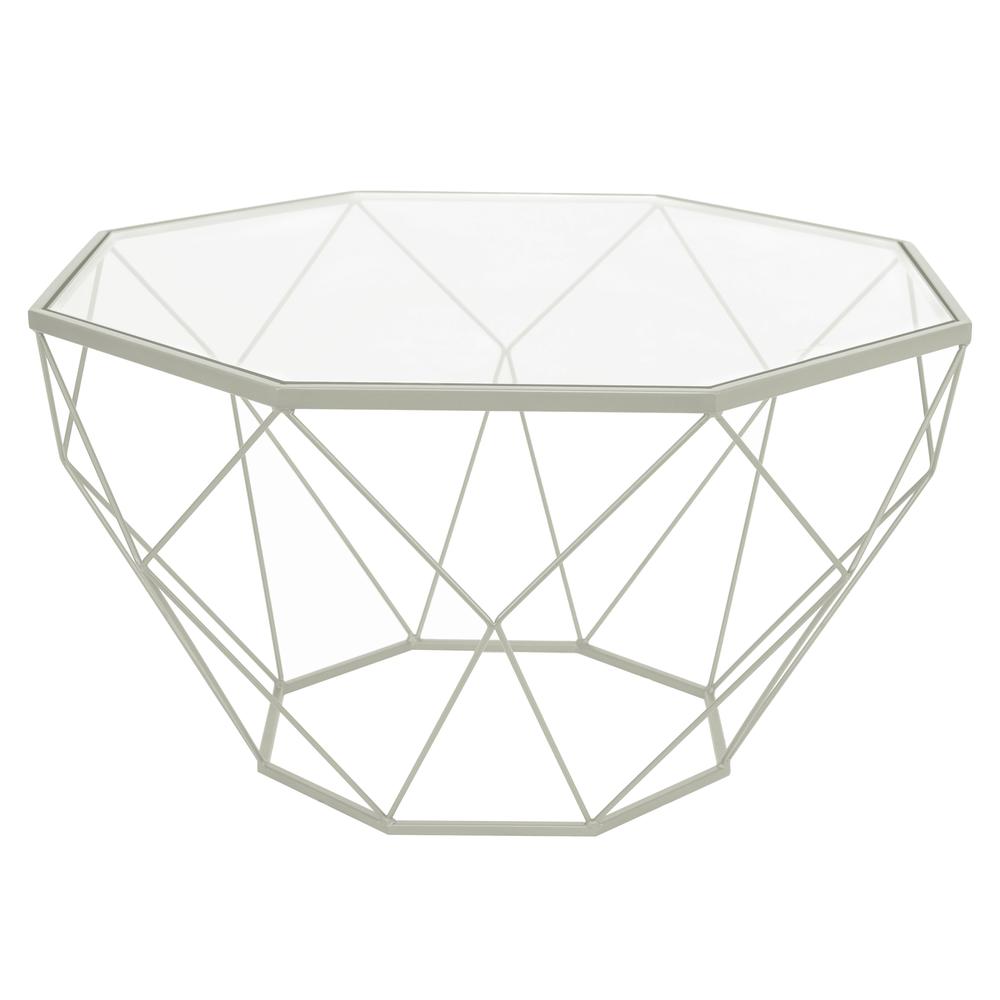 LeisureMod Malibu Large Modern Octagon Glass Top Coffee Table With Geometric Base MD31W