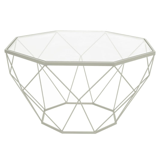 LeisureMod Malibu Large Modern Octagon Glass Top Coffee Table With Geometric Base MD31W