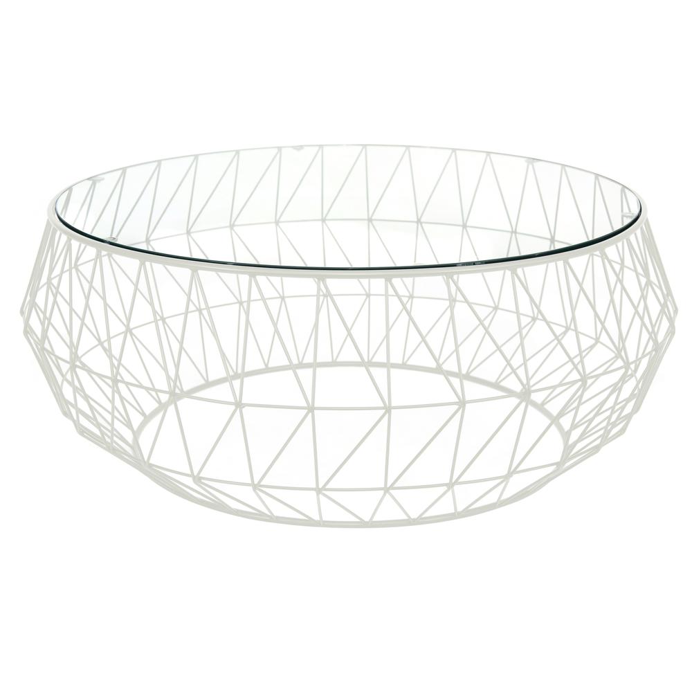 LeisureMod Malibu Modern Round Glass Top Coffee Table With Metal Base MD39W