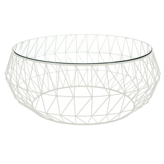 LeisureMod Malibu Modern Round Glass Top Coffee Table With Metal Base MD39W