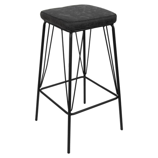 LeisureMod Millard Leather Bar Stool With Metal Frame MS36BL