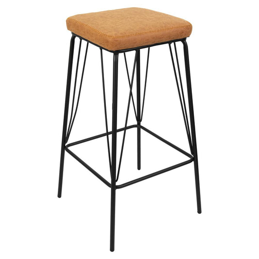 LeisureMod Millard Leather Bar Stool With Metal Frame MS36BR