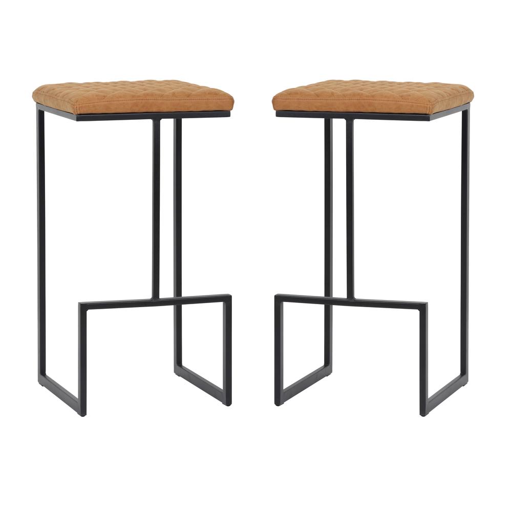 LeisureMod Quincy Quilted Stitched Leather Bar Stools With Metal Frame QS29BR