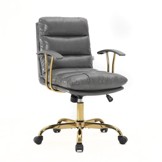 LeisureMod Regina Modern Padded Leather Adjustable Executive Office Chair with Tilt & 360 Degree Swivel in Titanium Grey