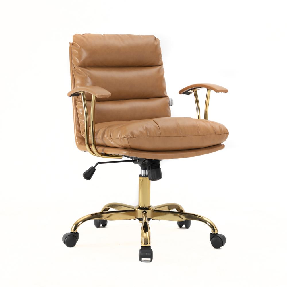 LeisureMod Regina Modern Padded Leather Adjustable Executive Office Chair with Tilt & 360 Degree Swivel in Saddle Brown