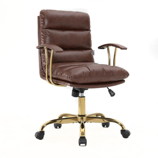 LeisureMod Regina Modern Padded Leather Adjustable Executive Office Chair with Tilt & 360 Degree Swivel in Walnut Brown