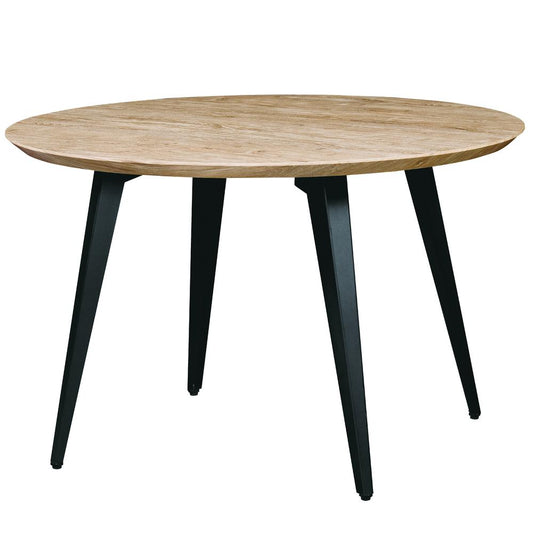 LeisureMod Ravenna Modern Round Wood 47" Dining Table With Metal Legs RTM47BN