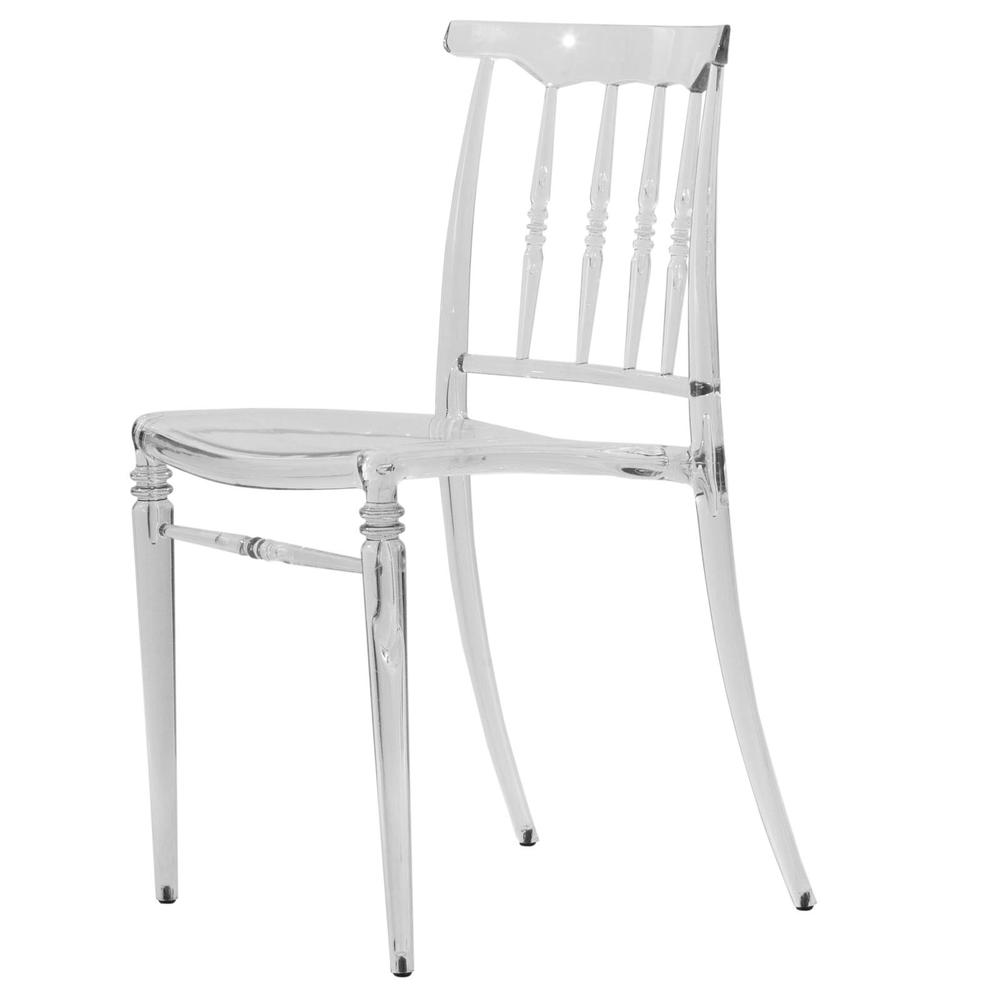 LeisureMod Spindle Transparent Modern Lucite Dining Chair in Clear SC19CL