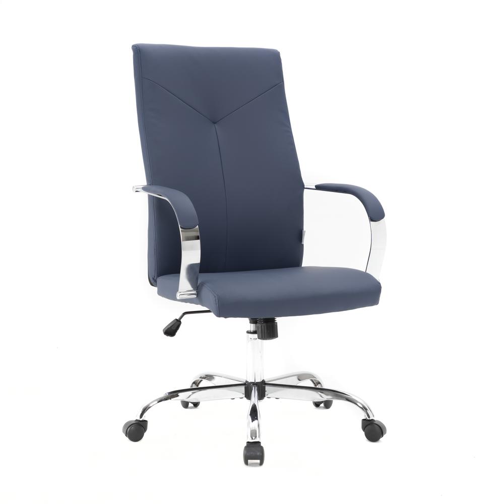 LeisureMod Sonora Modern High-Back Tall Adjustable Height Leather Conference Office Chair with Tilt & 360 Degree Swivel in Navy Blue