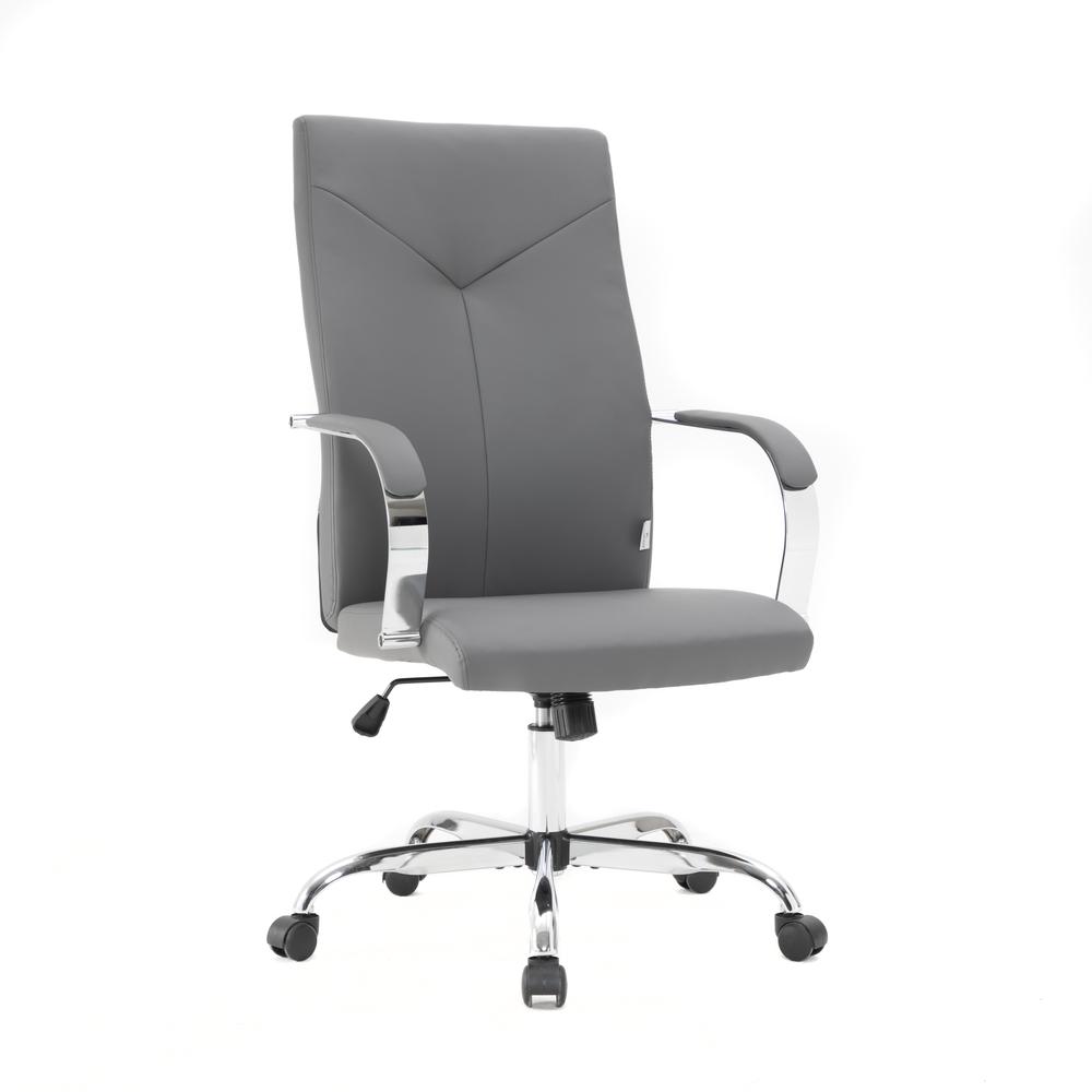 LeisureMod Sonora Modern High-Back Tall Adjustable Height Leather Conference Office Chair with Tilt & 360 Degree Swivel in Grey