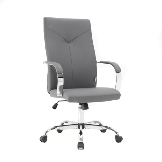 LeisureMod Sonora Modern High-Back Tall Adjustable Height Leather Conference Office Chair with Tilt & 360 Degree Swivel in Grey