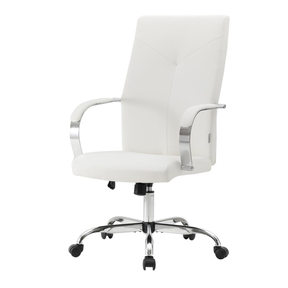 LeisureMod Sonora Modern High-Back Tall Adjustable Height Leather Conference Office Chair with Tilt & 360 Degree Swivel in White