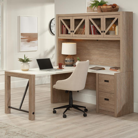 Desktop Hutch with Doors in Brushed Oak