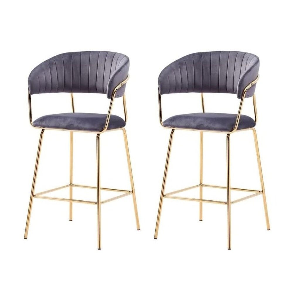 Best Master Furniture Bellai 29" Velvet Bar Stool in Gold (Set of 2)