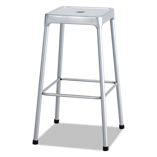 Bar-Height Steel Stool, Backless, Supports Up to 250 lb, 29" Seat Height, Silver