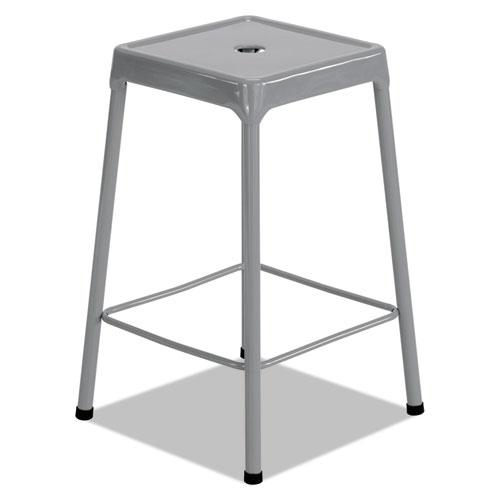 Counter-Height Steel Stool, Backless, Supports Up to 250 lb, 25" Seat Height, Silver