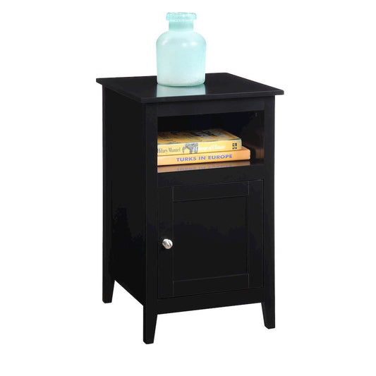 Designs2Go End Table with Storage Cabinet and Shelf, Black