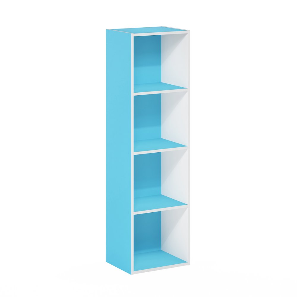 Furinno Pasir 4-Tier Open Shelf Bookcase, Light Blue/White