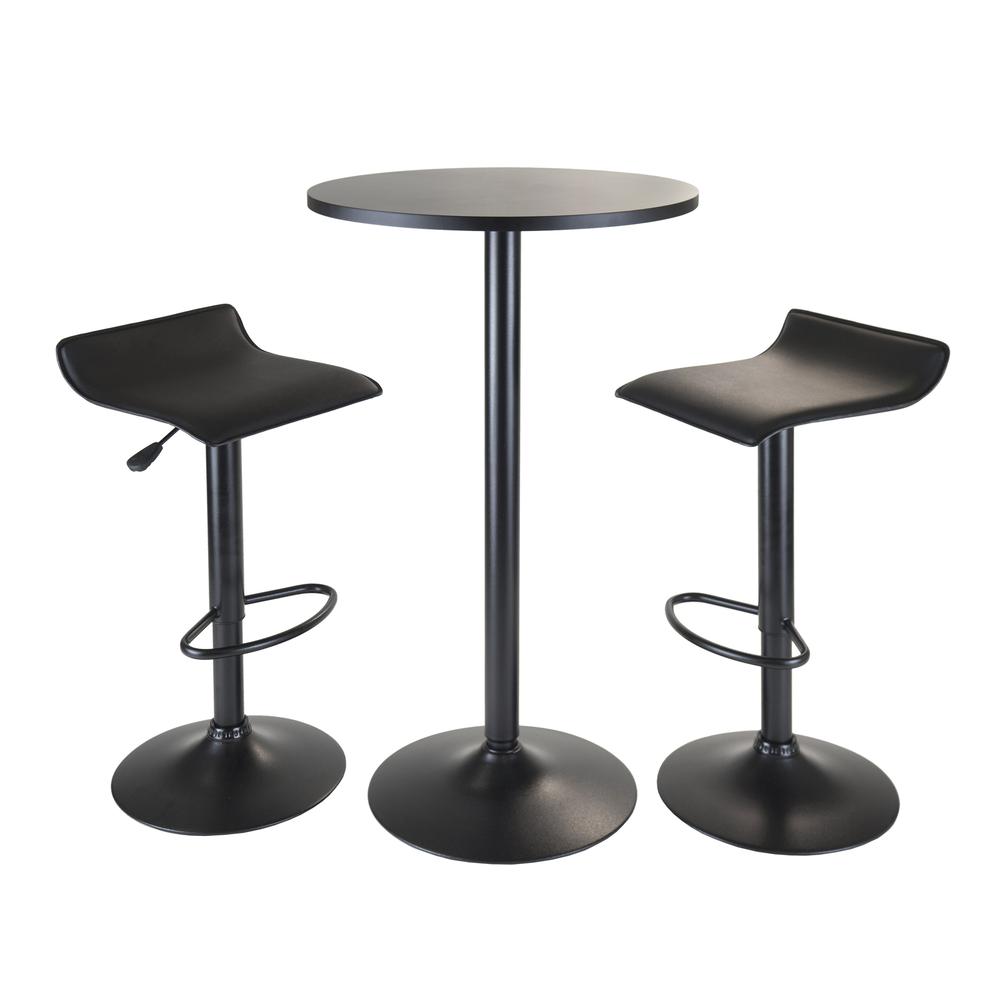 Obsidian 3pc Pub Set, Round Table with 2 Airlift Stools all Black