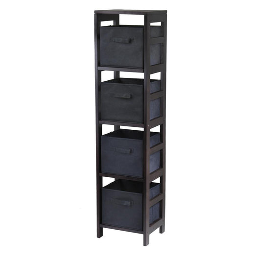 Capri 4-Section N Storage Shelf with 4 Foldable Black Fabric Baskets