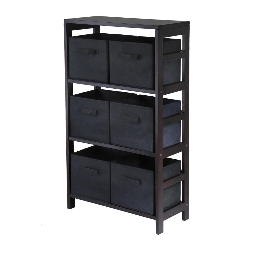 Capri 3-Section M Storage Shelf with 6 Foldable Black Fabric Baskets