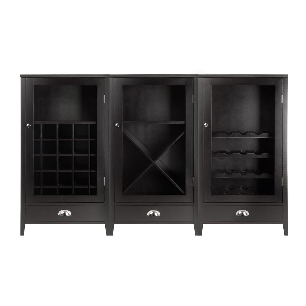 Bordeaux 3-Pc Modular Wine Cabinet  Set with Tempered Glass Doors