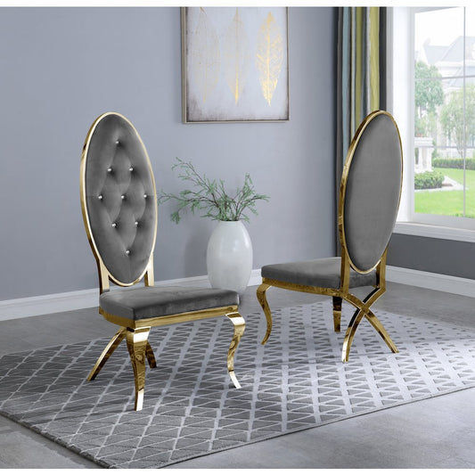 Velvet Side Chair Set of 2, Stainless Steel Gold Legs, Dark grey