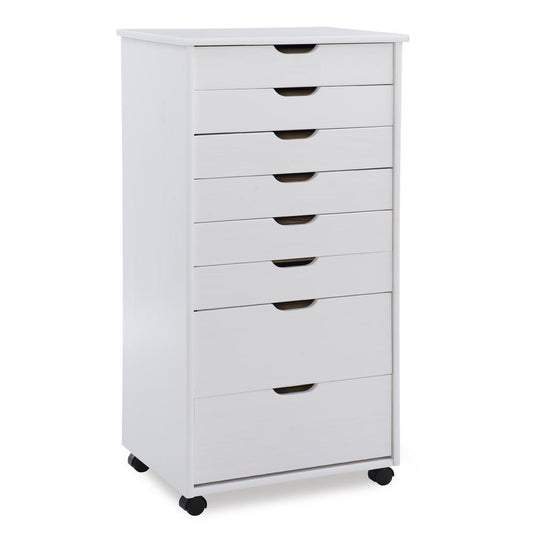 Cary Eight Drawer Rolling Storage Cart, White Wash