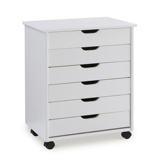 Cary Six Drawer Wide Roll Cart, White Wash