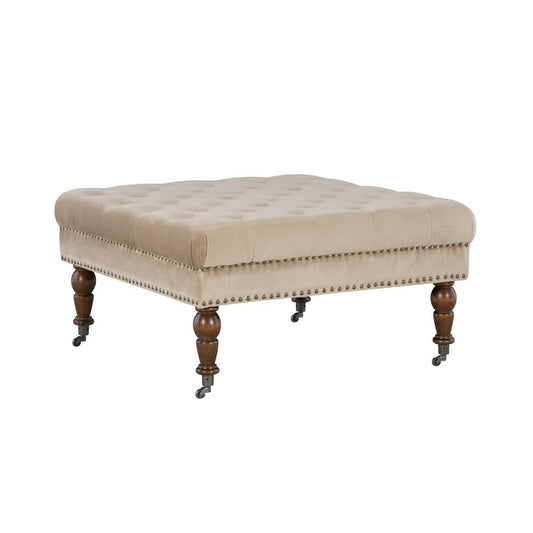 Isabelle Tan Velvet Square Tufted Ottoman