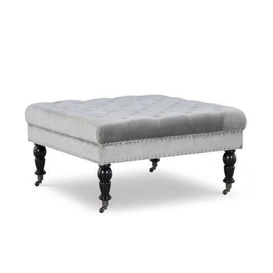 Isabelle Gray Velvet Square Tufted Ottoman