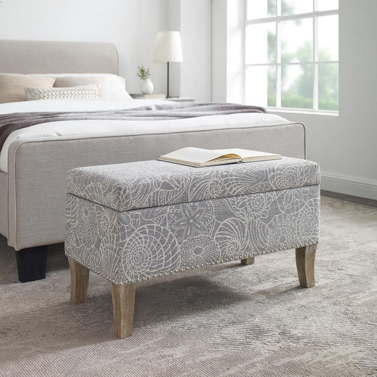 Stephanie Upholstered Storage Ottoman, Stone