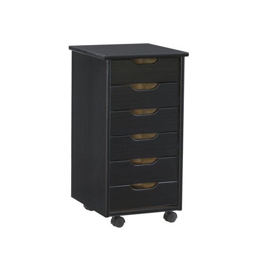 Cary Black Six Drawer Rolling Storage Cart Black