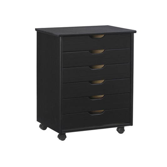 Cary Black Six Drawer Wide Rolling Storage Cart Black