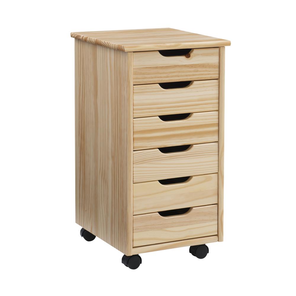 Cary Six Drawer Rolling Storage Cart, Natural